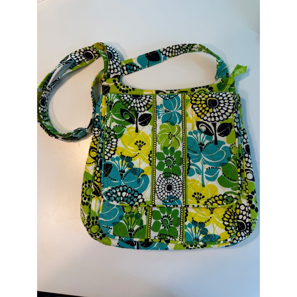 Vera Bradley Lime's Up Hipster Crossbody Bag Quilted Floral Green Blue Retired